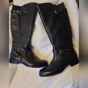 Genuine leather wide calf boots